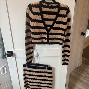 Blue Blush Black and Tan Striped Skirt Set